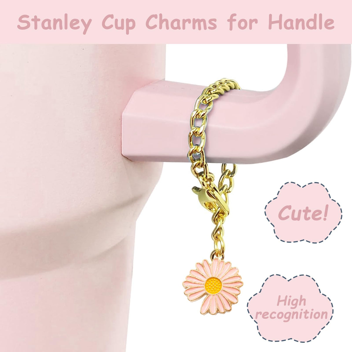 Stanley Cup Accessories Set,Including 2 Pcs 0.4in Straw Cover, 1 Silicone Spill-Proof Stopper Set of 3, 1 Cute Flowers Handle Charm, 1 Silicone Boot Fits Stanley 40&30 Oz Tumbler (Pink 2.0)