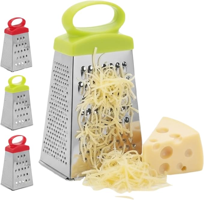 JOINPAYA 4 Pack Mini Box Grater Stainless Steel 4-Sided Kitchen Cheese Grater with Handle Small Manual Shredder for Cheese Carrot Ginger Garlic Chocolate