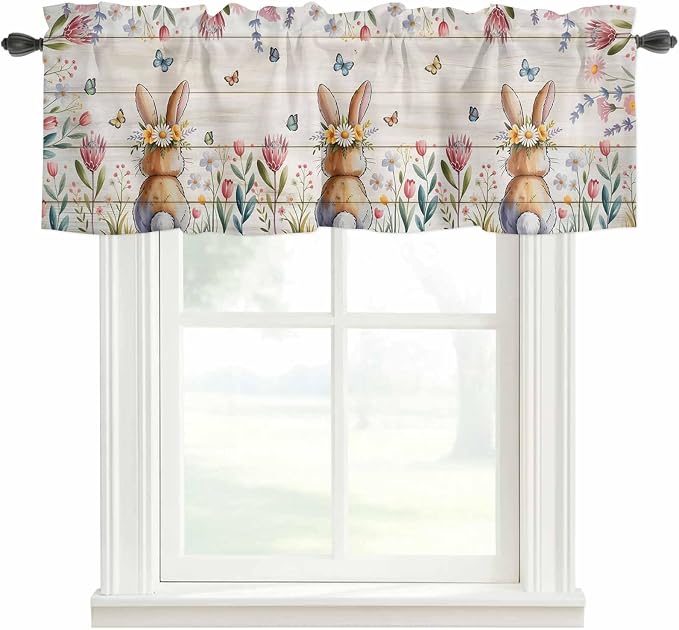 Easter Curtain Valances for Windows, Kitchen Valance Window Treatment, Spring