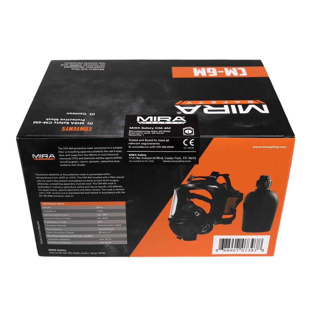 MIRA SAFETY M Certified CBRN Full Face Gas Mask Reusable Respirator Professional Grade (CM-6M Mask WITH Drinking System), 2 Piece Set