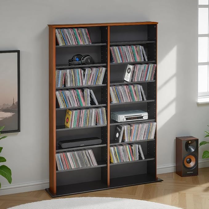 Prepac 2 Column 38.75" Wide Display Cabinet Media, Double Width Wall Storage, Cherry