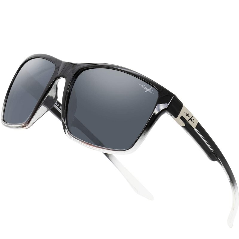 INFI Fishing Polarized Sunglasses for Men Driving Running Golf Sports Glasses Square UV Protection Designer Style Unisex (Shiny Black/Crystal)