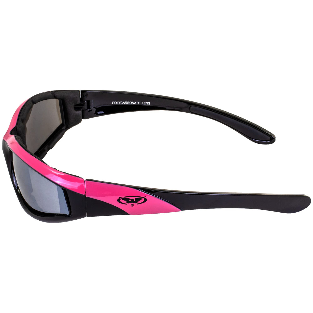 Global Vision Hawkeye Pink Frame Sunglasses Flash Mirror Lenses, Vented EVA Foam to keep sweat, wind, dust out of your eyes, UV400 and Scratch Resistant Unbreakable Shatterproof Polycarbonate Lenses