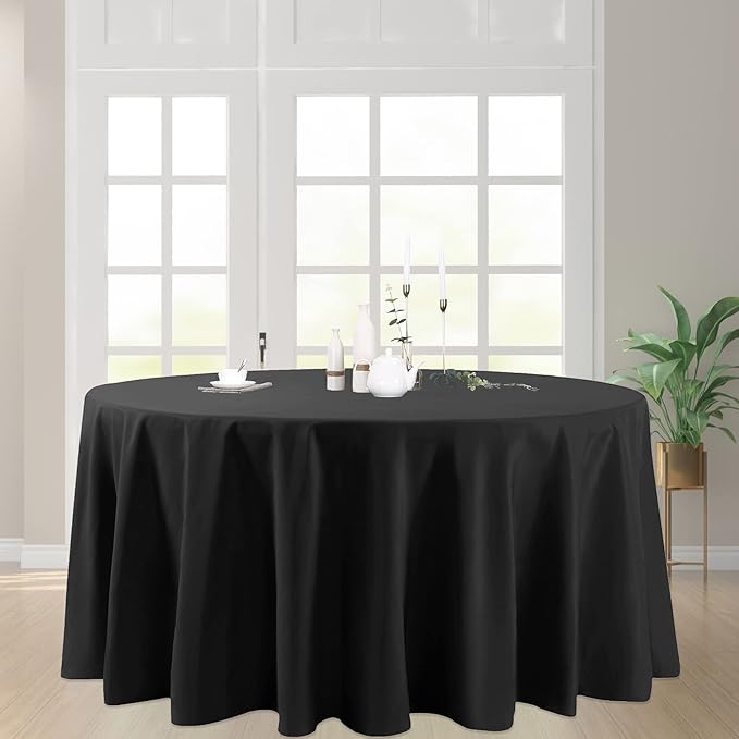 6 Pack Black Round Tablecloths 90 Inches Table Cloth Stain and Wrinkle Resistant Washable Polyester Table Cover Fabric for Party, Wedding,Dining,and Banquet Decoration