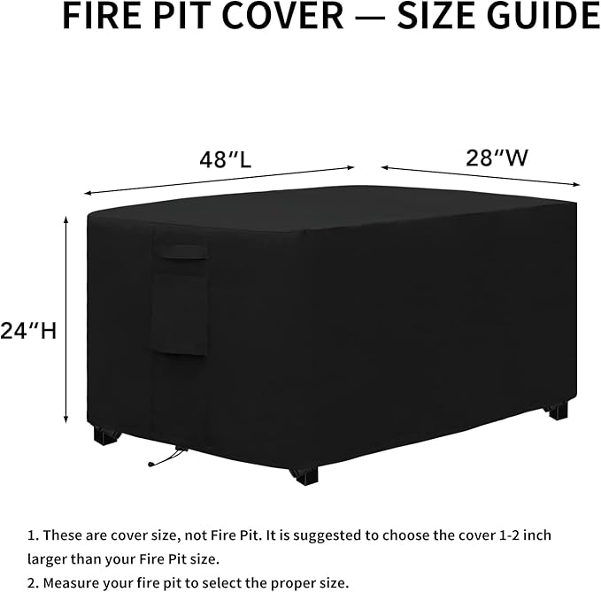Easy-Going Outdoor Fire Pit Cover Rectangle 48" Lx28 Wx24 H, Durable Outdoor Gas Firepit Cover, Waterproof and Weatherproof Cover for Fire Pit, Black