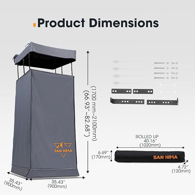 SanHima Awning Shower Tent with Roof - Car Side Shower Room w/LED Light, Camping Waterproof Portable Privacy Shelter Bathroom Overland, Gray