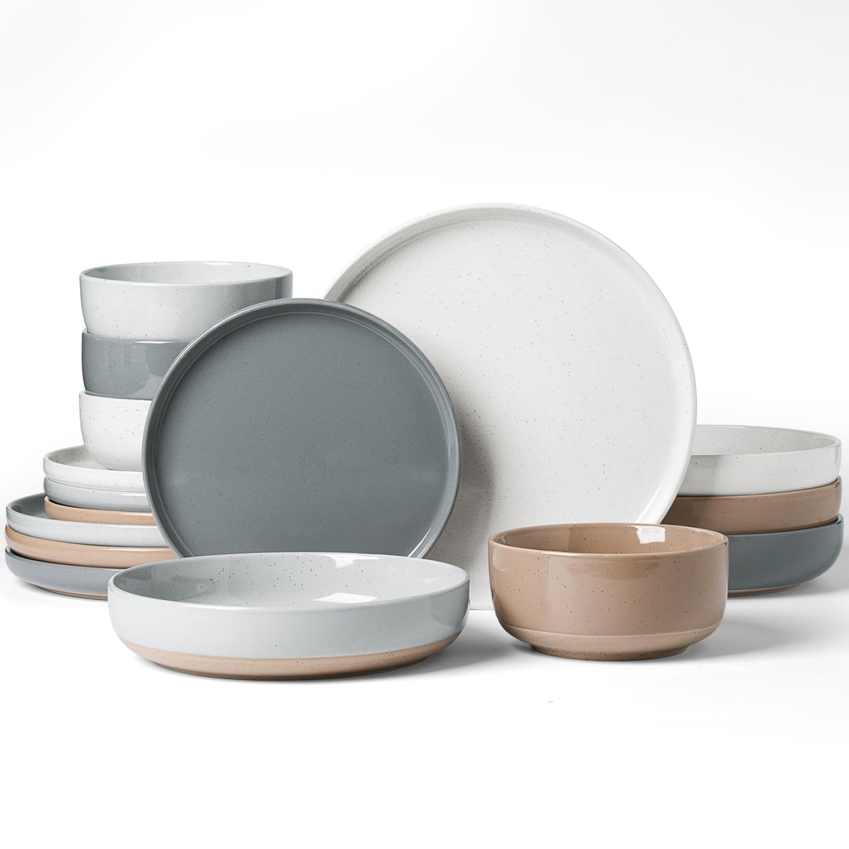 Famiware Milkyway 16-Piece Dinnerware Set with Mugs, Dark Gray