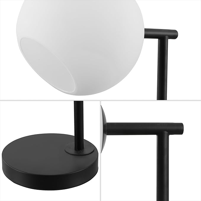JONATHAN Y 20.5" Black Modern Metal Marble LED Bedside Table Lamp for Bedroom, Frosted Glass Globe Shade, Minimalist Scandinavian Lamp for Living Room (JYL1000B)