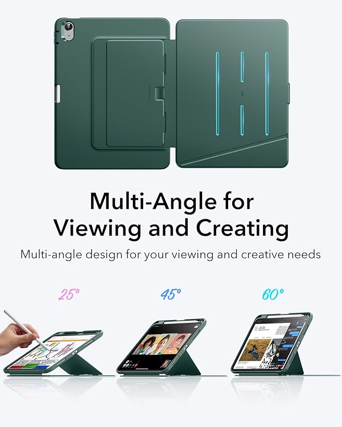 ESR for iPad A16 Case, iPad 11th/10th Generation Case (2025/2022), Vertical Stand Cover, Multi Stand Angles, Ultra-Stable Cover with Pencil Holder, Flip Series, Green