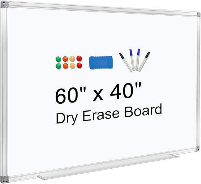 H-Qprobd Dry Erase Board for Wall 60"x40" Aluminum Presentation Magnetic Whiteboard with Long Pen Tray, Wall-Mounted White Board for School, Office and Home