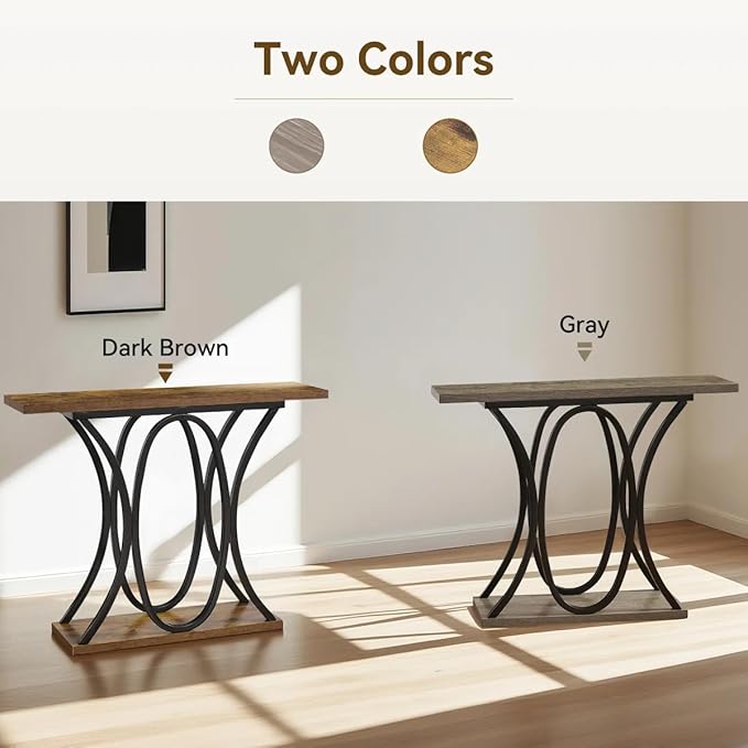 BedsPick Entryway Console Table, 40 Inch Narrow Wood Hallway Table Foyer Table Behind Couch, Sofa Table with Metal Legs and 1.18 Thick Board (Brown)