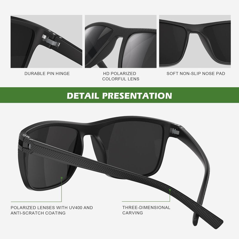 Fanshen Square Polarized Sunglasses for Men, 3 Pack Lightweight UV Protection Sun Glasses for Driving Fishing Golf (Black/Ice Blue/Silver)