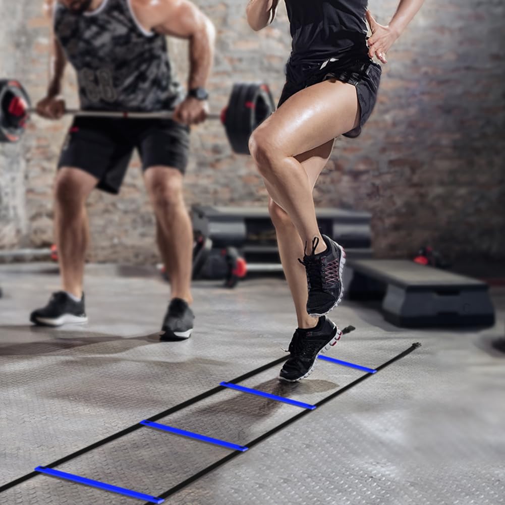 GHB Pro Agility Ladder 2 Pack Agility Training Ladder Speed 12 Rung 20ft with Carrying Bag (Blue)