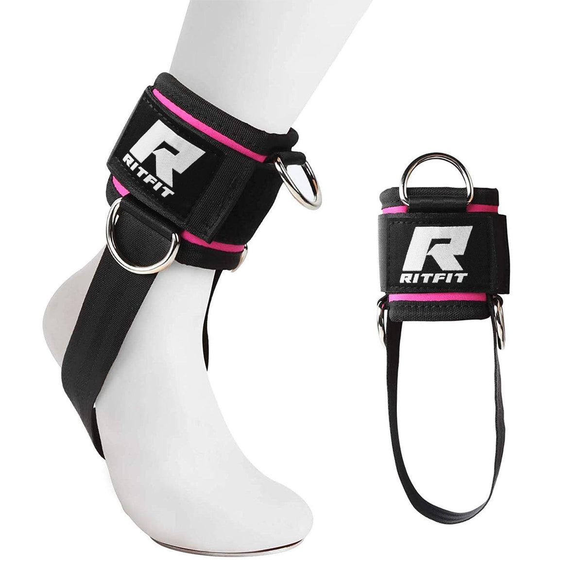 RitFit Padded Ankle Straps with 3 D-Rings for Cable Machine Workouts