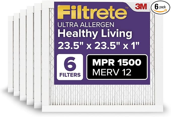 Filtrete 23.5x23.5x1 AC Furnace Air Filter, MERV 12, MPR 1500, CERTIFIED asthma