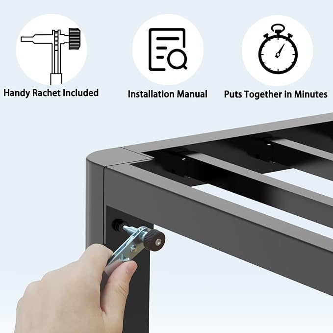 FUIOBYVV 14 Inch King Bed Frame with Rounded Corner and Headboard Hole Mattress Retainers 3500 LBS Metal Heavy Duty Steel Slats Support No Box Spring Needed Platform Noise Free Easy Assembly