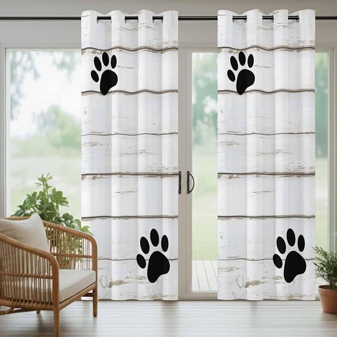 Wood Grain Outdoor Curtains for Patio Claws Animals Wooden White Waterproof