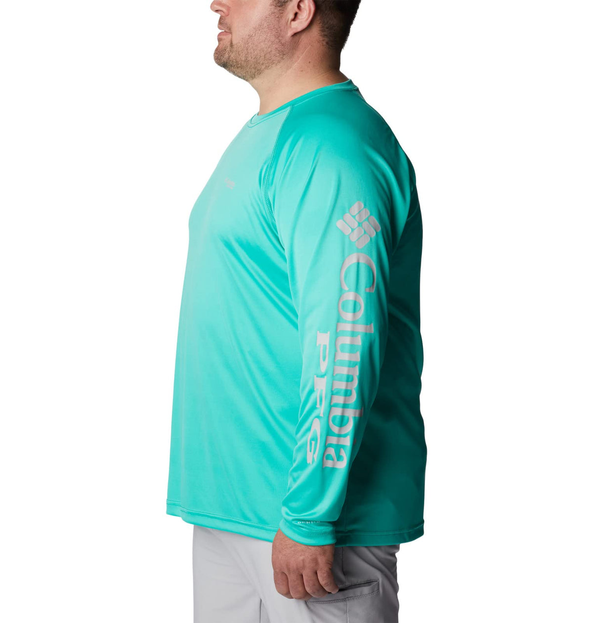 Columbia Men's Terminal Tackle Long Sleeve Shirt, Electric Turquoise/Cool Grey Logo, XX-Large