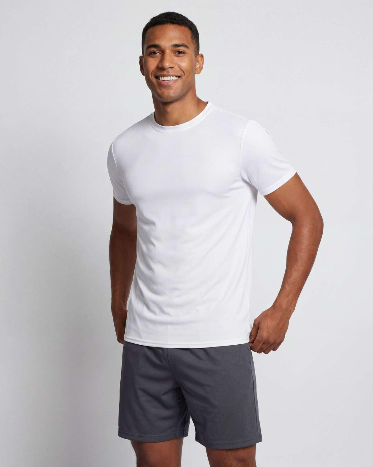 Real Essentials 5 Pack: Men's Dry-Fit Short Sleeve Crew Neck T Shirts Fitness Running Gym Workout Cool Exercise Athletic Tee, Set 9, Medium