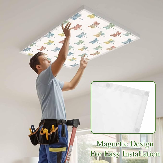Fluorescent Light Covers for Ceiling Lights Watercolor Dragonfly Magnetic Light