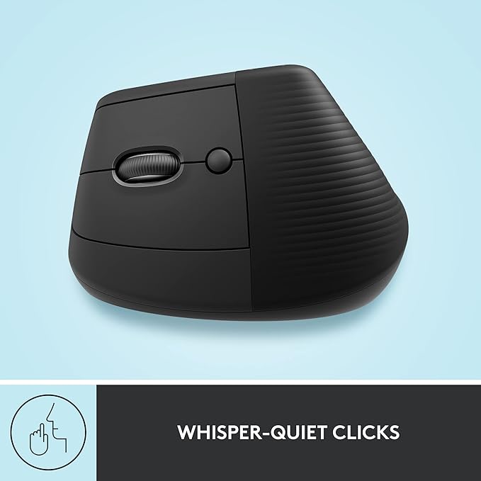 Logitech Lift Left Vertical Ergonomic Mouse, Left-Handed, Wireless, Bluetooth or Logi Bolt USB, Quiet clicks, 4 Buttons, Compatible with Windows/macOS/iPadOS, Laptop, PC - Graphite
