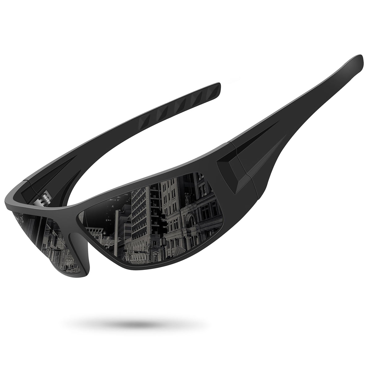Ofwin Polarized Sports Sunglasses for Men Women Unbreakable Frame Cycling Fishing Wrap Around Sunglasses UV400 Protection Black Frame/Gray Lens