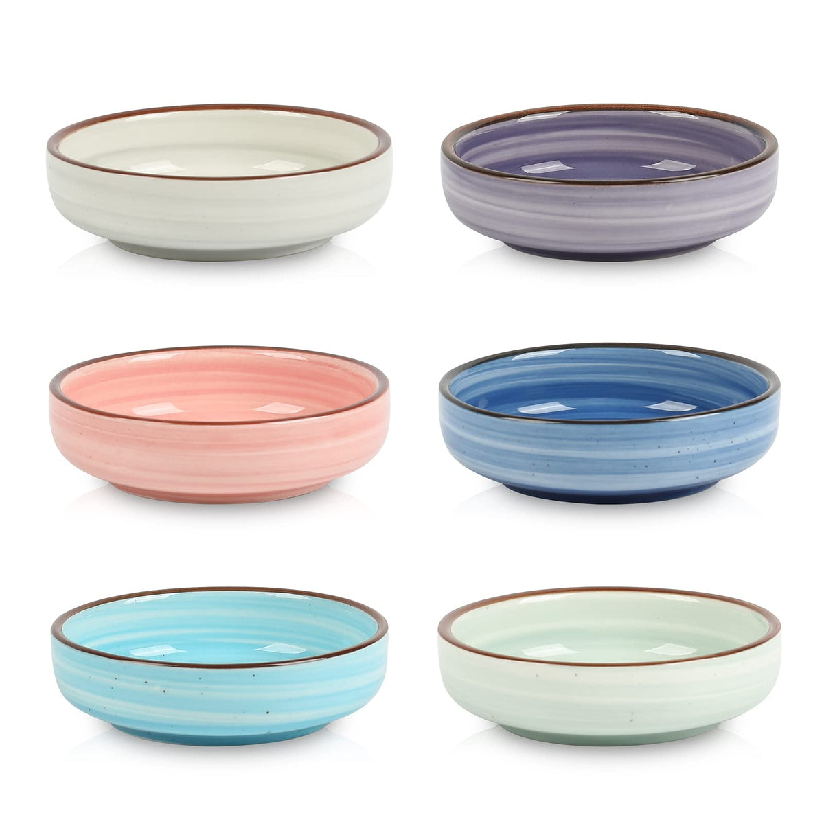 Selamica Ceramic 3.3 Inch Soy Sauce Dish Dipping Bowls Side Dishes Small Appetizer Pinch Bowls for Condiments, Sushi, Ketchup, BBQ-Set of 6(Ceylon Blue)
