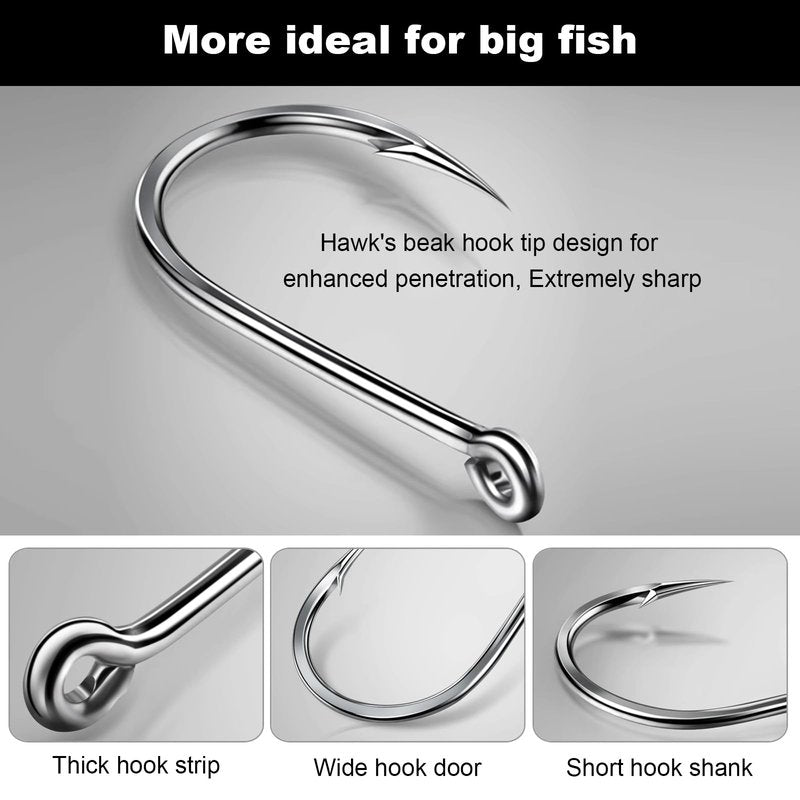 Realure 630 Pcs/10 Sizes Barbed Fishing Hooks with Fishing Split Rings & Rolling Fishing Swivels Set Carbon Steel Eyed Sea Circle Fish Hooks 12# 11# 10# 9# 8# 7# 6# 5# 4# 3# for Carp Tackle