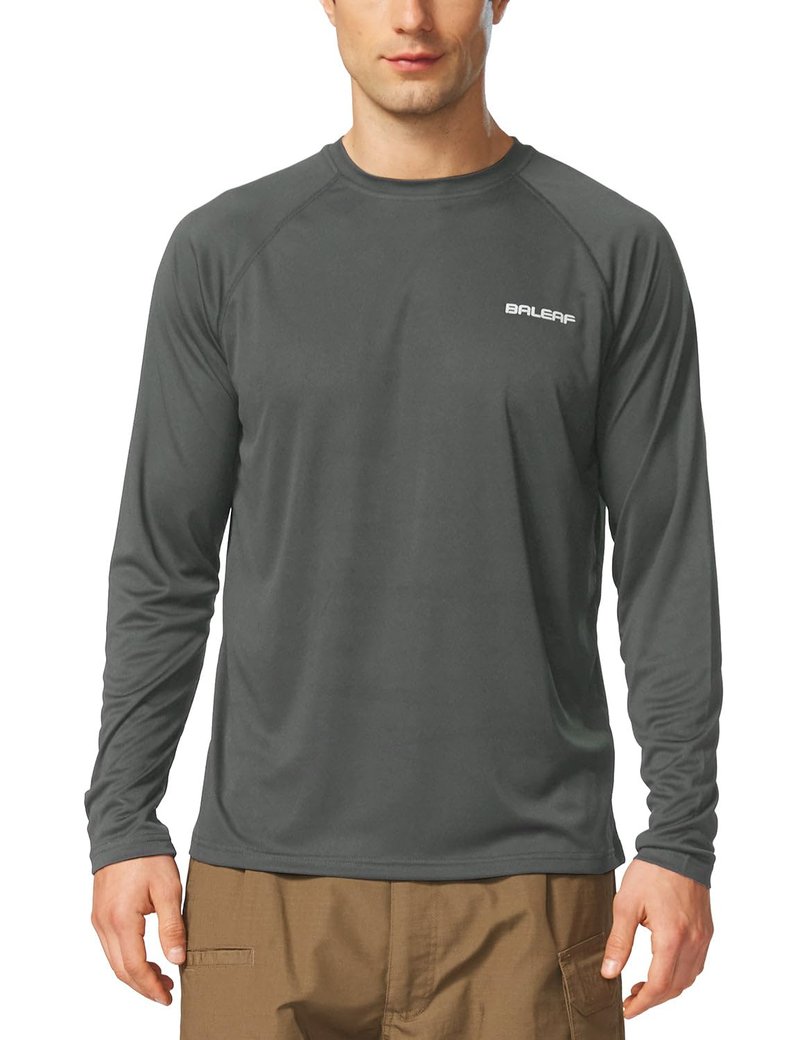 baleaf Mens UPF 50+ Sun Protection Shirts Long Sleeve Rash Guard, Quick Dry 4-Way Stretch for Fishing Swimming Surfing 01-Deep Gray 3XL