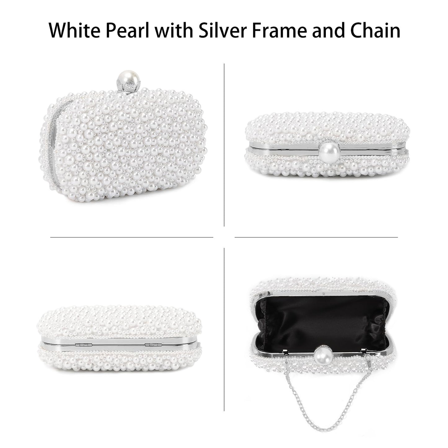 Oweisong Pearl Clutch Purses for Women Beaded Clutch Bag Formal Wedding Bride Evening Bag Party Tote Handbag