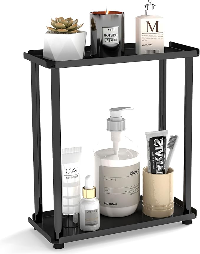 2-Tier Bathroom Countertop Organizer Sink Counter Shelf for Vanity Storage, Makeup Tray for Perfume Skincare Bedroom Kitchen, Black