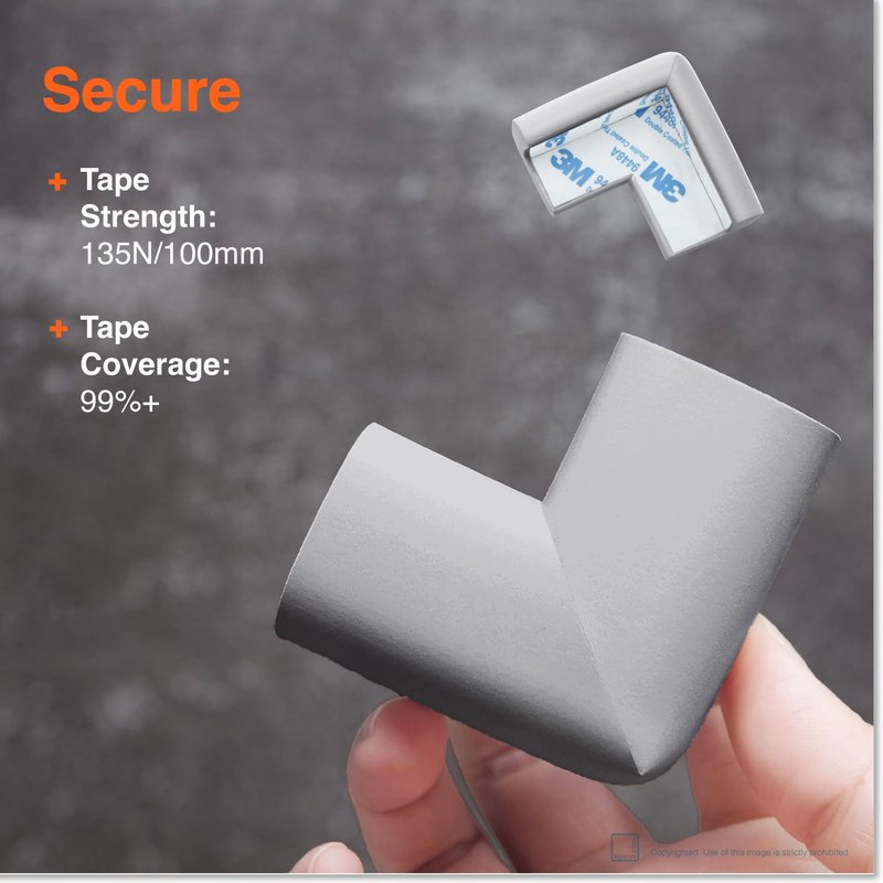 Roving Cove HeftyFit Corner Protector for Baby (16 Large Corners), Heavy-Duty Soft Rubber Foam Furniture Corner Bumper Guards, 3M Adhesive Pre-Taped, Stone Grey