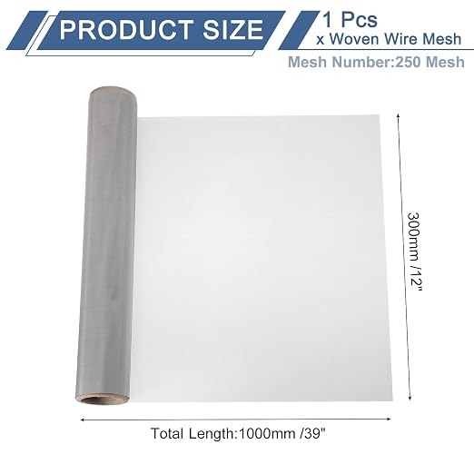 uxcell 250 Mesh 39" x 12" Woven Wire Mesh, 304 Stainless Steel Air Vent Filter