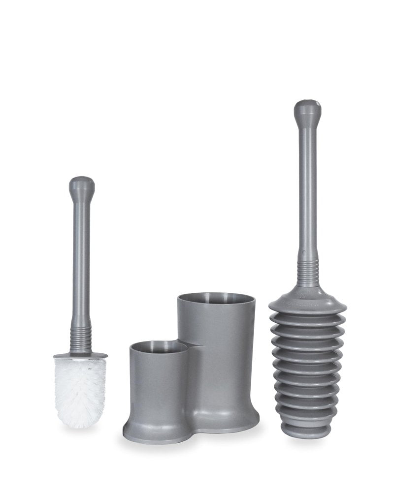 Master Plunger 500 & Toilet Brush Combo Set – Heavy-Duty Gray Toilet Plunger with High-Efficiency Brush and Holder – Durable, Compact Bathroom Cleaning Kit