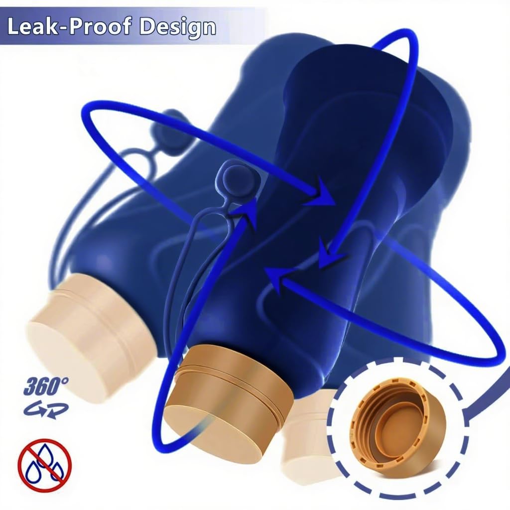 Collapsible Water Bottles,650ml,Leak Proof,Reuseable BPA Free Silicone Foldable Water Bottles,Durable Lightweight for Travel Gym Camping Hiking,Compact Size Portable Sports Water Bottle (Deep Blue)