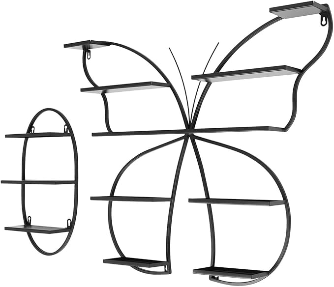 Nail Polish Rack, 5PCS Butterfly-shaped Nail Polish Storage Rack Wall-mounted Metal Essential Oil Display Organizer Stand Holder for Home Spa Nail Salon Shop (Black)