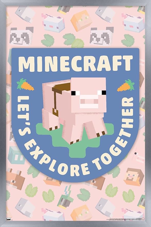 Trends International Minecraft - Let's Explore Together Wall Poster, 22.4L x 14.7W, Silver Framed Version