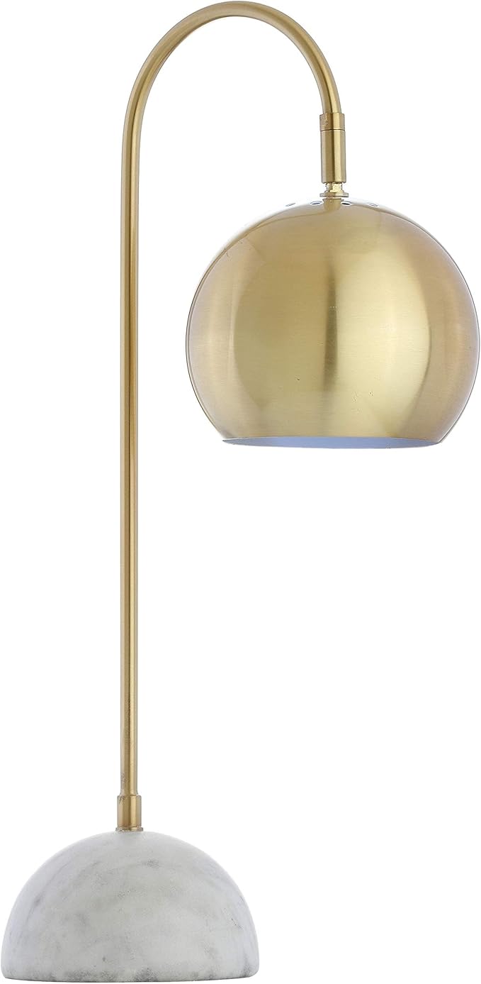 JONATHAN Y 23.5" Brass Gold and White Stephen Metal and Marble LED Table Lamp, Modern Arched Task Lamp for Living Room Bedroom Office, LED Bulb Included JYL6000A