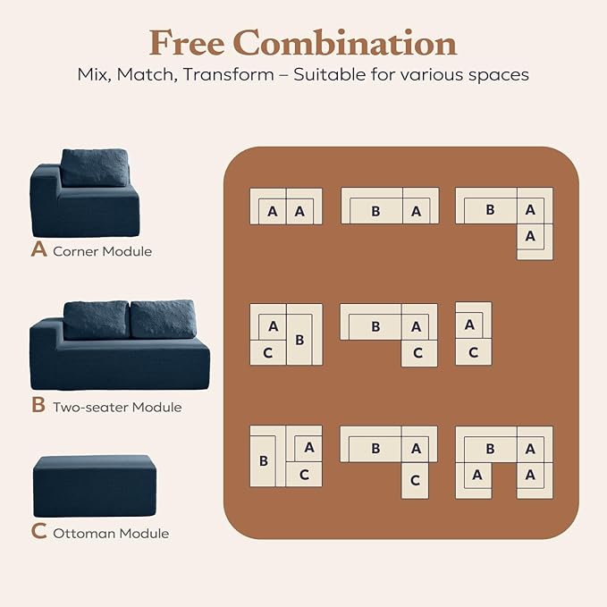 40" Single Sofa for Adults, Upholstered Floor Sofa Couch with Pillow, Teddy Boucle Sofa for Bedroom Living Room, No Assembly Required (Teddy Boucle, Blue)
