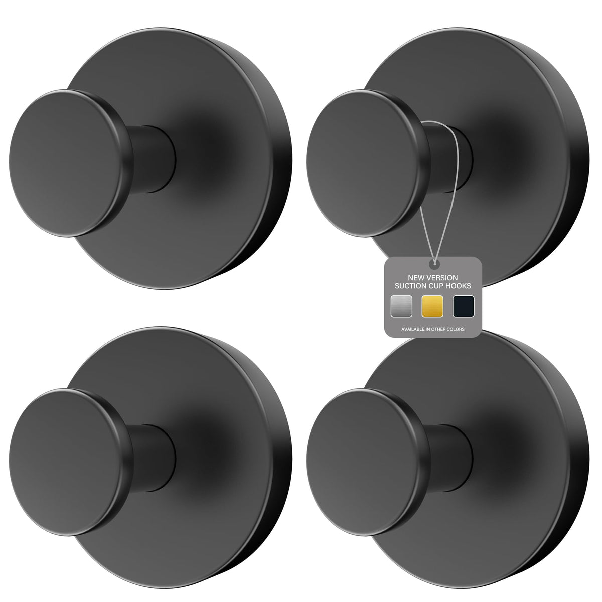Ninth Five Suction Cup Hooks for Shower, Bathroom Wall Door Hooks for Towels, Robes, Loofahs Hanging, Removable Suction Towel Hook for Tile Glass Mirror, No Drill(4 Pack, Black)