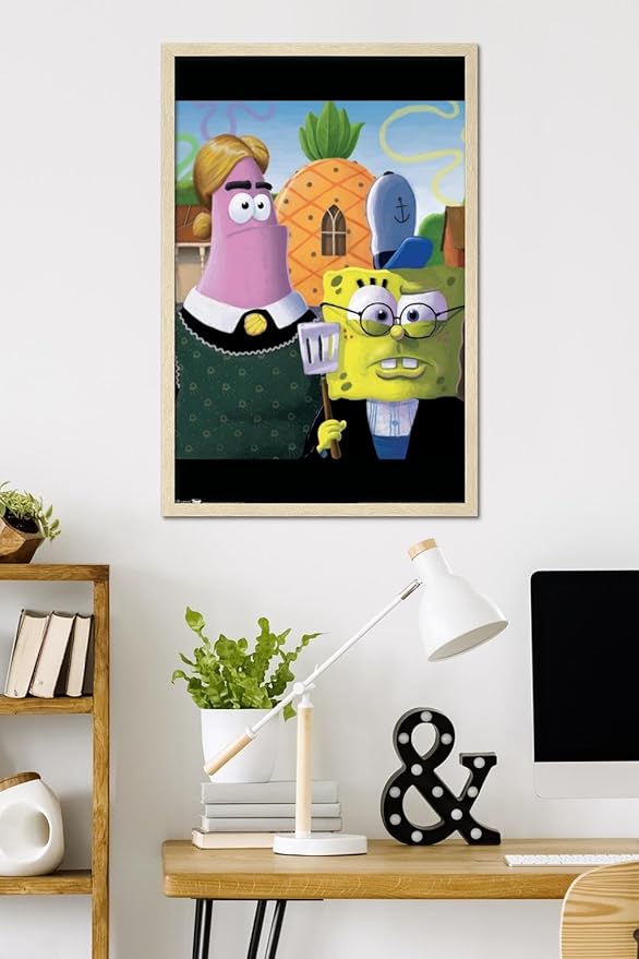 Trends International Nickelodeon Spongebob Squarepants - American Gothic Wall Poster, 34L x 22.4W, Blonde Framed Version