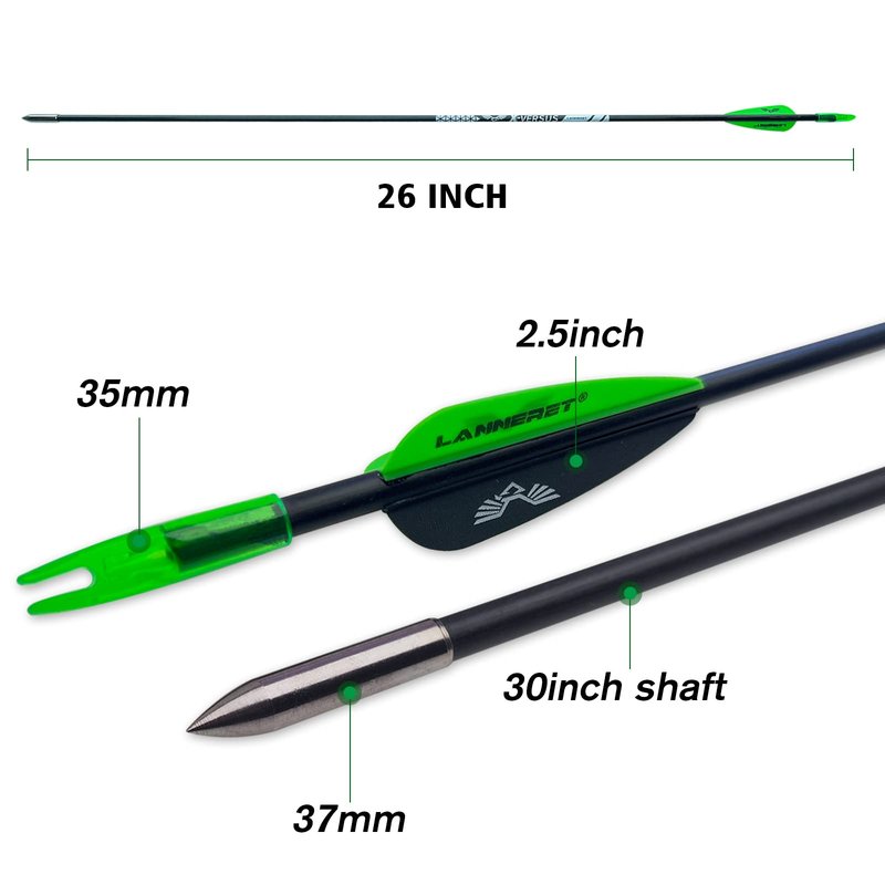 Lanneret Archery Practice Target Arrows for Youth and Beginners, 26/28inch Fiberglass Arrows for Compound & Recurve Bow(Pack of 12) Black