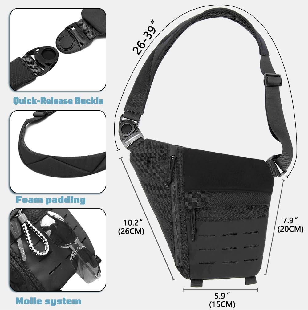 WCALULEG Tactical Sling Bag for Men Women Crossbody Anti-Theft CCW Sling Bag EDC Carry (Black)