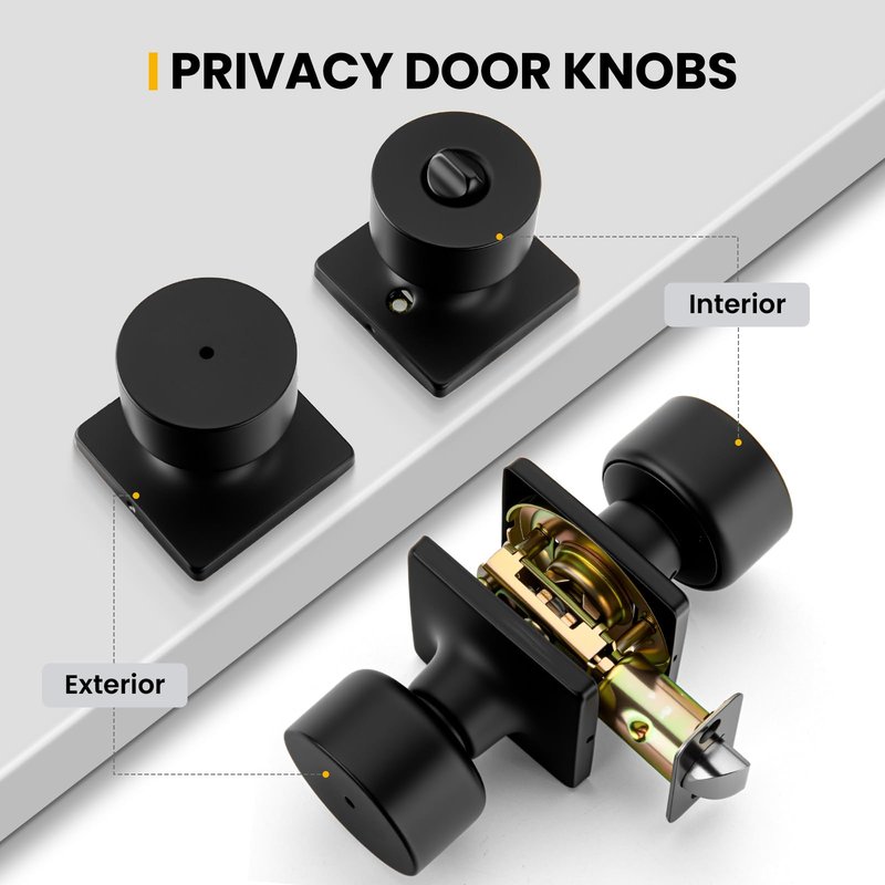 Goldenwarm Matte Black Door Knobs Interior, Privacy Bedroom Door Knob with Lock, Black Interior Door Knobs Bathroom 6 Pack