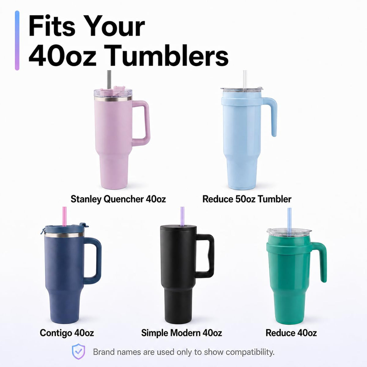Joshey 12 Inch Tritan Replacement Straws for Stanley 40oz Tumbler - 6 Pack Reusable Long Straws with Cleaning Brush, Fits 30oz & 40oz Stanley Cup Accessories, BPA-Free (5 Colors)