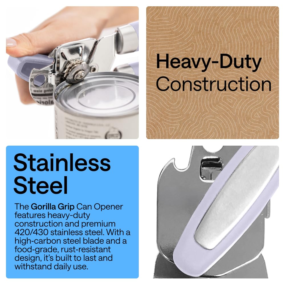 GORILLA GRIP Original Model Stainless Steel Manual Can Opener, Lavender
