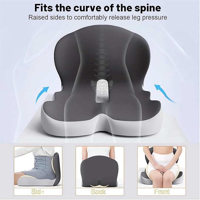 Memory Foam L-Shaped Integrated Seat Cushions for Car Truck Driver Ergonomic L Shape Lumbar Cushion Sciatica Back Pain Relief Office Chair Butt and Back Support Pillow Long Driving Booster Seat (J1)
