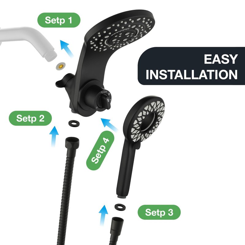 High Pressure Rain Shower Head with Handheld Spray Combo Fixed Showerhead Dual Shower Head Set 10 Sprays Detachable Hand Held Showerheads Built-in Magnetic System Matte Black