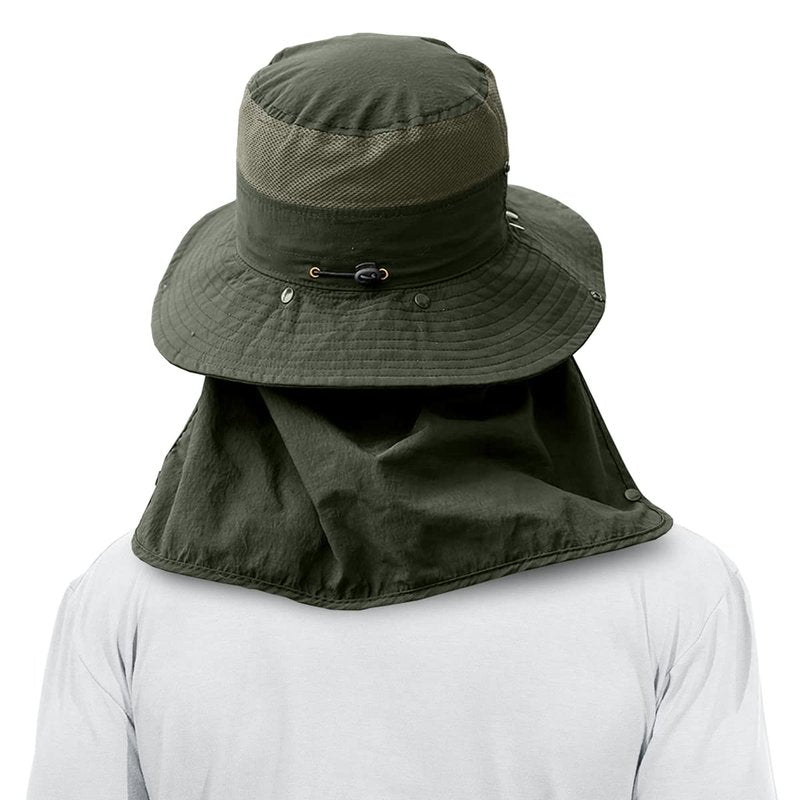 3 Pack Mens Outdoor Wide Brim Fishing Hat,UPF 50+ Sun Protection Cap with Face Neck Flap for Hiking & Garden