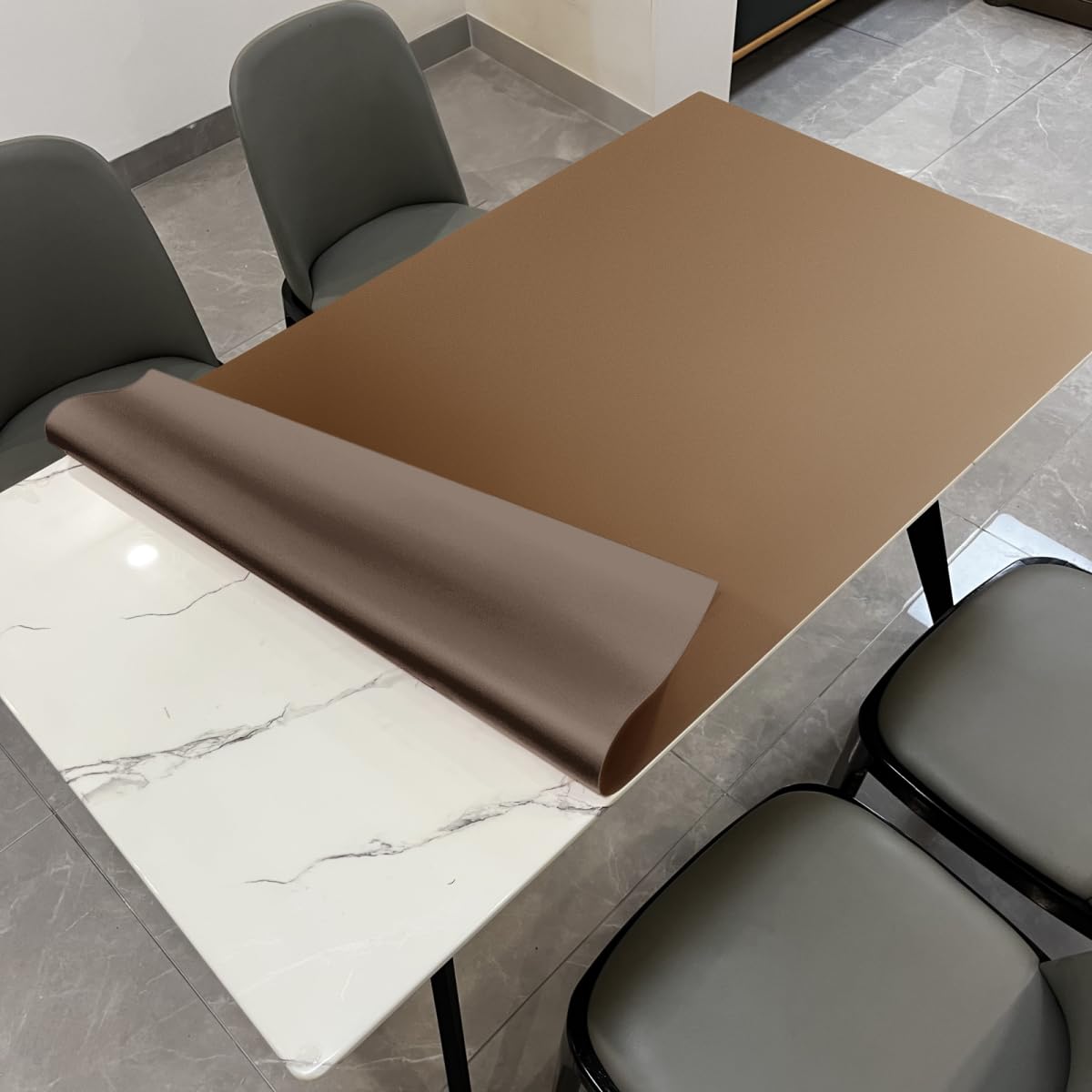 Zinkooat Faux Leather Table Cover,1.8mm Thick,42x78 Inch Table Protector,Table Protector for Dining Room Table,Dining Table Cover,Table Cover Protector,Table Protector Pad(Brown+Gray,42x78)